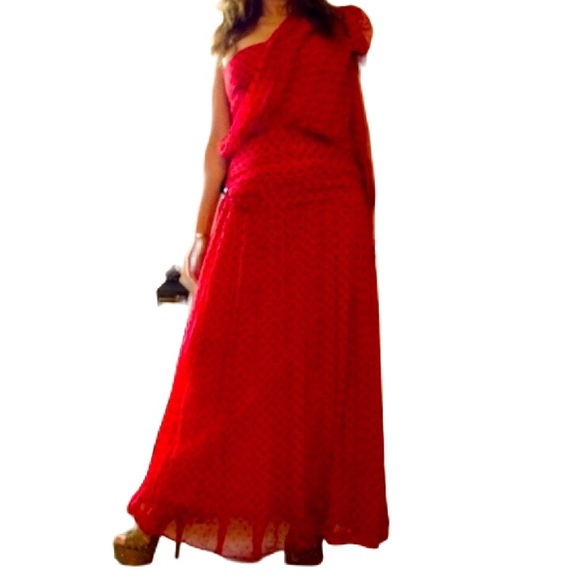 🌹 Silk Red Polka Dot Albert Nipon Evening Dress Pre Owned - Picture 5 of 12